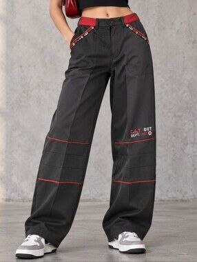 C.A.T OUT Dept 007 | Dark Green Baggy Wide Leg Streetwear Pants, Size S